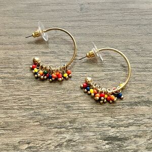 Vibrant Beaded Gold Hoop Earrings NEW